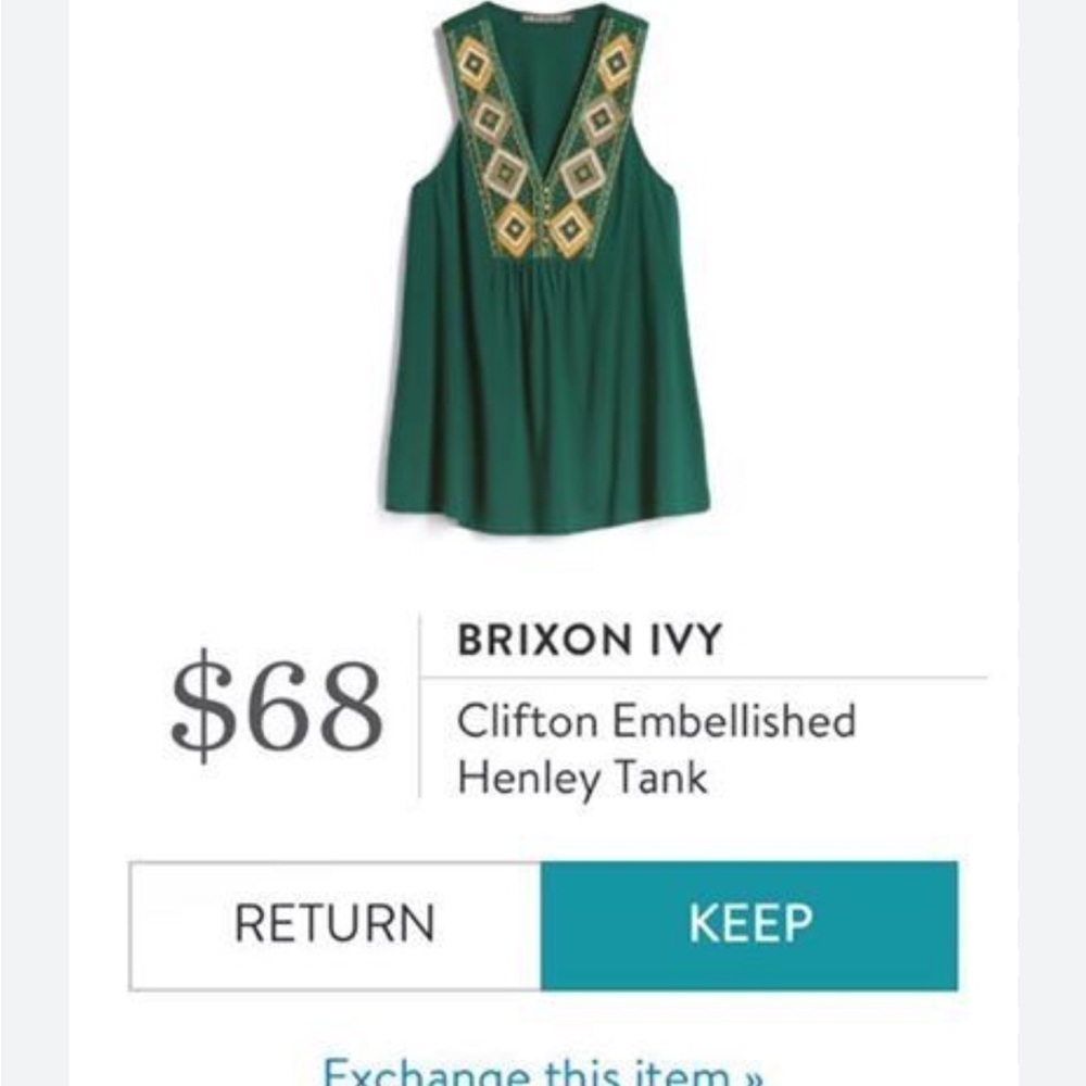 Brixon Ivy Green Embellished Sleeveless Tank Top L